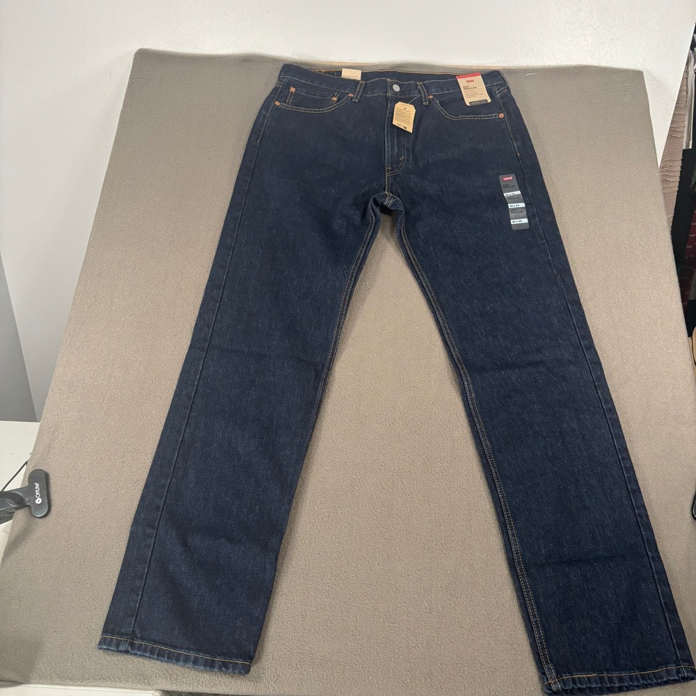 Levis 505 Regular Fit Jeans Mens 36x34 Dark Indigo Straight Leg 00505-0216